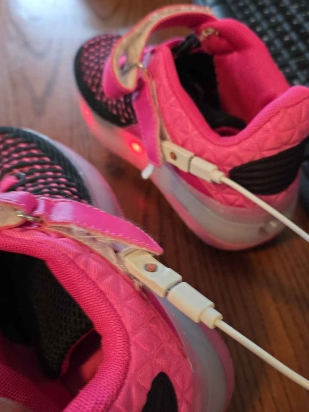 Kids Black & Pink LED Rechagable Light-Up Roller Sneakers With Removable Wheels - Picture 5 of 9